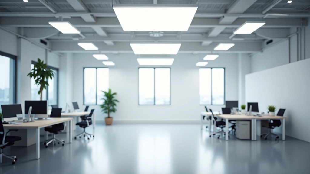 Modern warehouse office with LED panel lighting