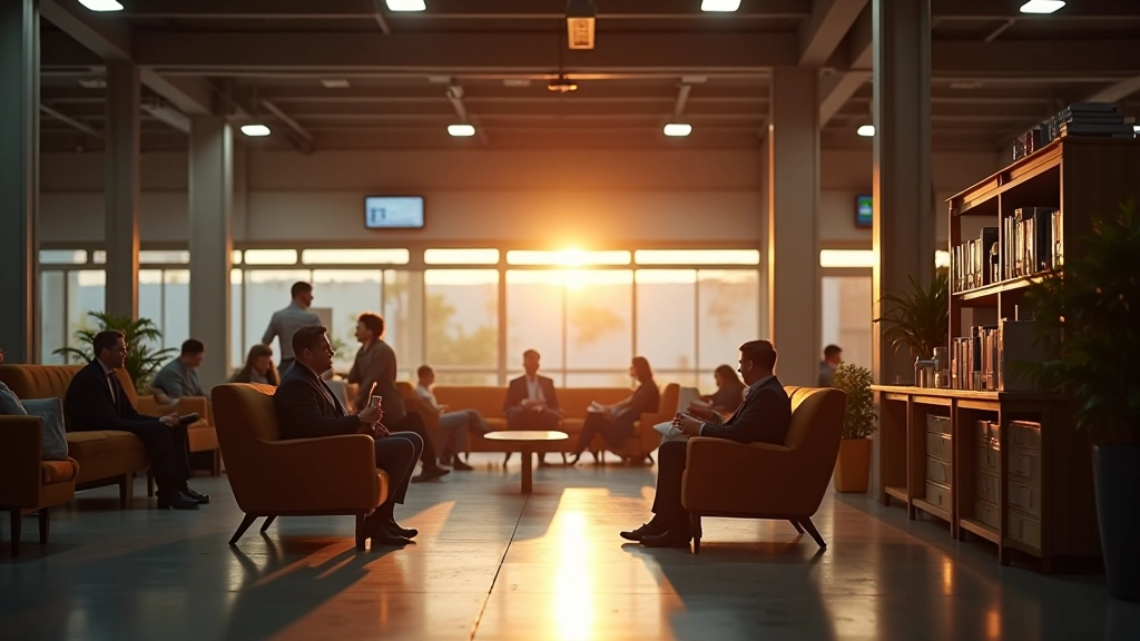 Warm white LED lighting in warehouse break room with comfortable seating and relaxed atmosphere
